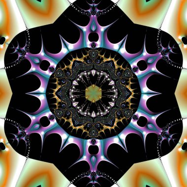 Kusursuz, parlak bir altyapısı var. Renkli etnik yuvarlak süslemeli mandala. Moda deseni.