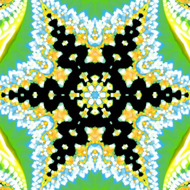 Kusursuz, parlak bir altyapısı var. Renkli etnik yuvarlak süslemeli mandala. Moda deseni.