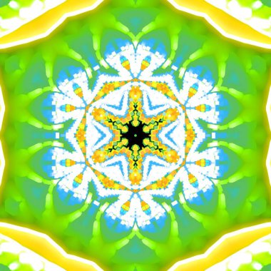 Kusursuz, parlak bir altyapısı var. Renkli etnik yuvarlak süslemeli mandala. Moda deseni.