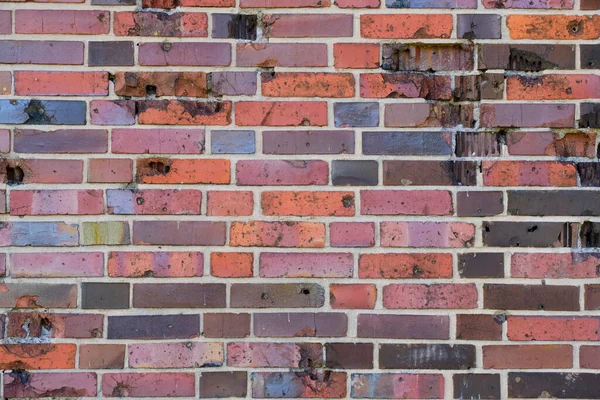Tło Mur Murowany Stary Niemiecki Czerwony Spalony Cegła Śladami Kul — Zdjęcie stockowe