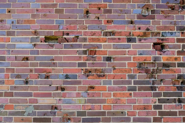 Tło Mur Murowany Stary Niemiecki Czerwony Spalony Cegła Śladami Kul — Zdjęcie stockowe