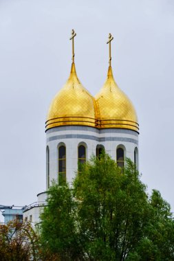 Rusya, Kalininingrad, 26 Ekim 2022, Katedral Rus Ortodoks Kilisesi 'nin altın kubbeleri.