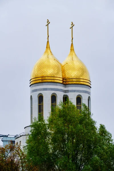 Rússia Kaliningrado Outubro 2022 Cúpulas Ouro Capela Catedral Igreja Ortodoxa — Fotografia de Stock