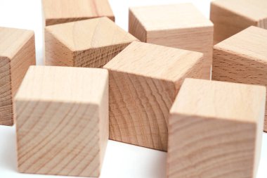 Beech wooden cubes white background