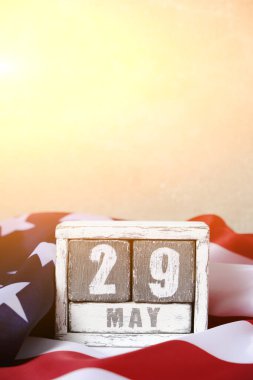 May 29, calendar on background flag United States America, memorial Day concept