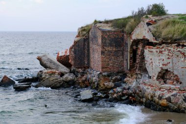 Ruins an old abandoned defensive German fort Baltic Sea coast