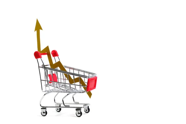 Konzept Einkaufswagen Und Ein Pfeil Der Auf Steigende Lebensmittelpreise Hinweist — Stockfoto