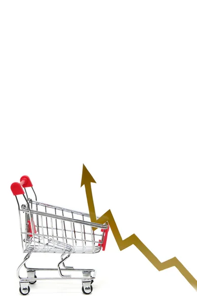 Konzept Einkaufswagen Und Ein Pfeil Der Auf Steigende Lebensmittelpreise Hinweist — Stockfoto