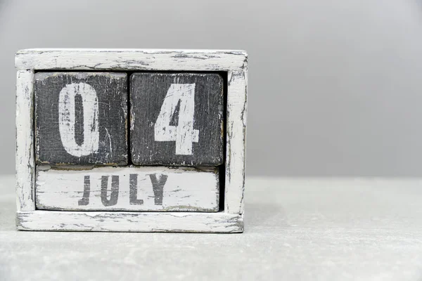 Calendar July Made Wooden Cubes Gray Background Empty Space Your — Stock Photo, Image