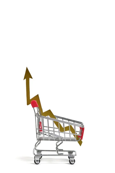 コンセプト ショッピングカート 食品価格の上昇を示す矢印 — ストック写真