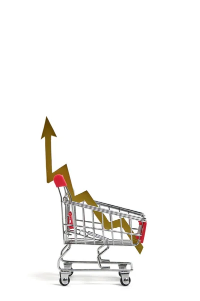 Concepto Carrito Compra Una Flecha Que Indica Aumento Los Precios — Foto de Stock