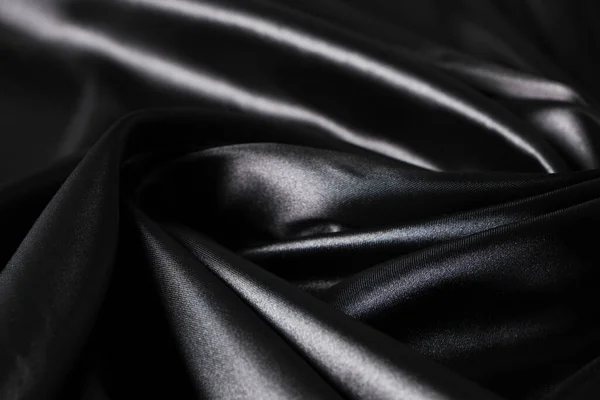 Фон Черный Крученый Шелковая Ткань Абстрактная Текстура Атласная Ткань — стоковое фото