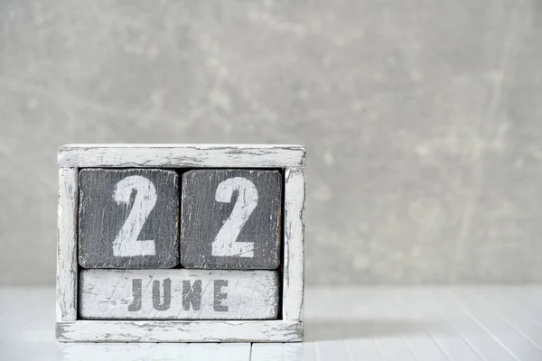 Calendar June Made Wooden Cubes Light Concrete Wall Empty Space — Stock Photo, Image
