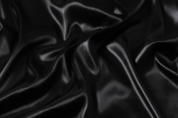 Μεταξωτό Ύφασμα Αφηρημένο Κυματιστό Μαύρο Σατέν Ύφασμα Φόντο — Φωτογραφία Αρχείου