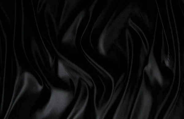 Zijde Stof Abstracte Golvende Zwarte Satijnen Achtergrond — Stockfoto