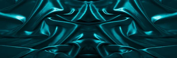 Banner, abstract background of emerald silk fabric