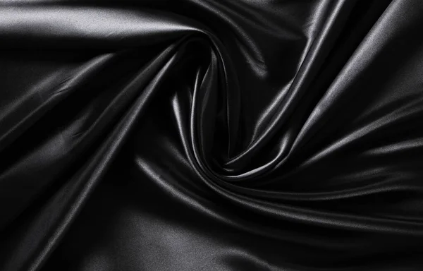 Fundo Preto Tecido Seda Torcida Tecido Cetim Textura Abstrata — Fotografia de Stock
