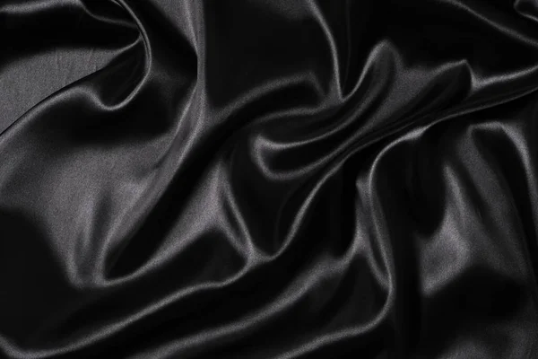 Jedwabny Materiał Abstrakcyjny Falisty Czarny Satynowy Materiał Tło — Zdjęcie stockowe