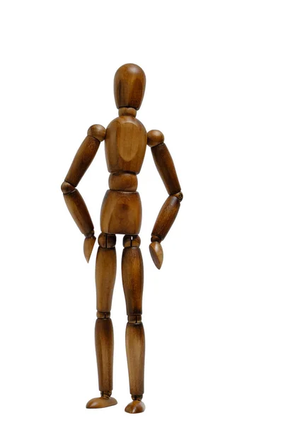 木制棕色的人偶 站立位置白色背景 — 图库照片