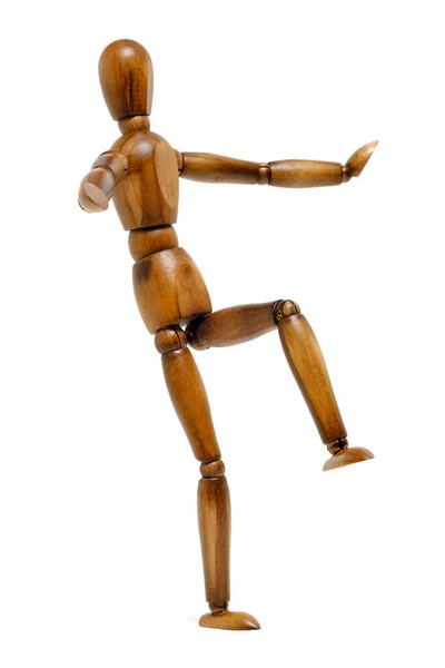 Dřevěná Hnědá Figurína Pohybu — Stock fotografie