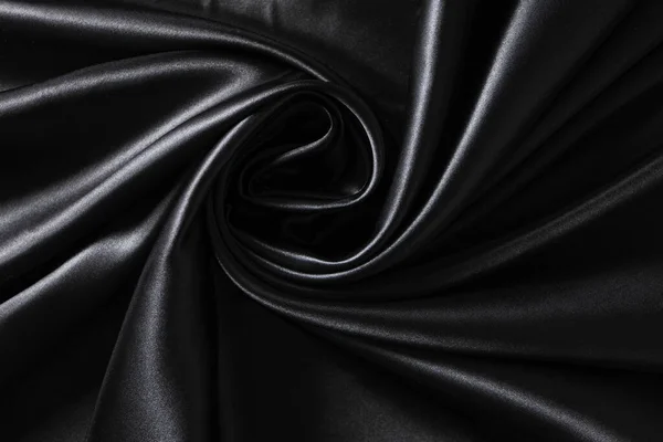 Background Black Twisted Silk Fabric Abstract Texture Satin Fabric — Stock Photo, Image