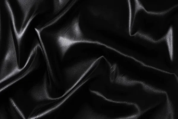 Μεταξωτό Ύφασμα Αφηρημένο Κυματιστό Μαύρο Σατέν Ύφασμα Φόντο — Φωτογραφία Αρχείου