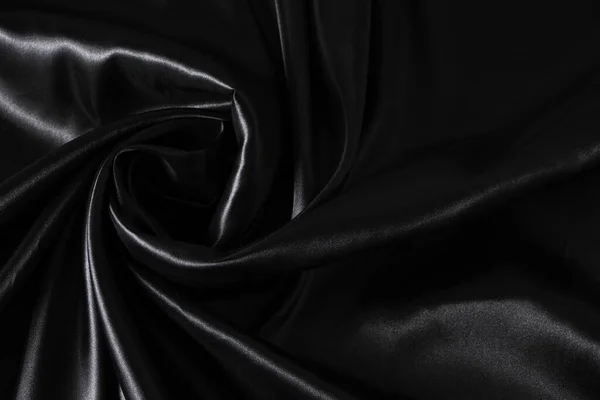 Фон Черный Крученый Шелковая Ткань Абстрактная Текстура Атласная Ткань — стоковое фото