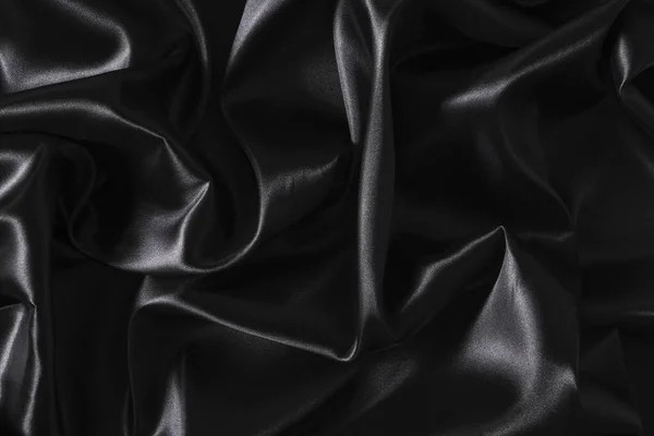 Jedwabny Materiał Abstrakcyjny Falisty Czarny Satynowy Materiał Tło — Zdjęcie stockowe