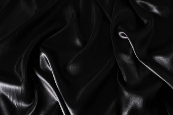 Silk Fabric Abstract Wavy Black Satin Fabric Background — Stock Photo, Image