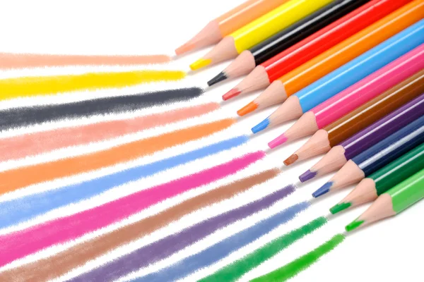 Zestaw Kolorowych Ołówków Dwunastu Kolorów Białe Tło — Zdjęcie stockowe