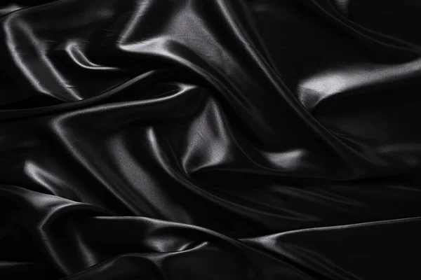 Zijde Stof Abstracte Golvende Zwarte Satijnen Achtergrond — Stockfoto