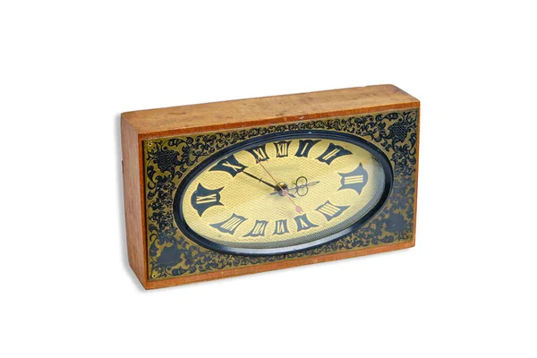 Vieux Rétro Horloge Table Mécanique Fond Blanc — Photo