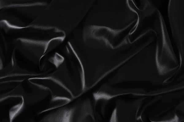 Tela Seda Fondo Tela Satén Negro Ondulado Abstracto — Foto de Stock