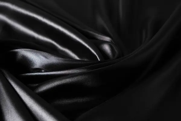 Fond Tissu Soie Torsadée Noire Texture Abstraite Tissu Satiné — Photo