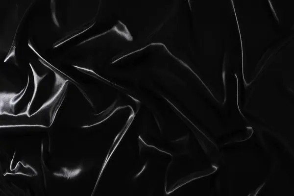 Silk Fabric Abstract Wavy Black Satin Fabric Background — Stock Photo, Image