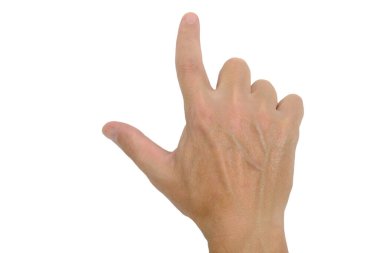 Man hand white background with crooked index finger clipart