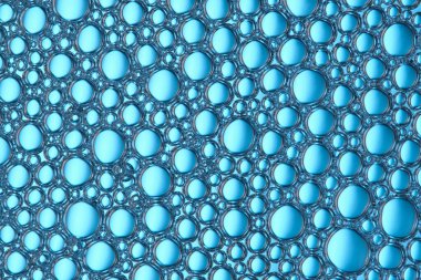 Bir sürü sabun köpüğü içeren soyut mavi makro arkaplan