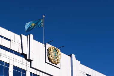 Kazakistan Kostanay 18 Şubat 2024.Bayrak Kazakistan 'da dalgalanmaya başladı