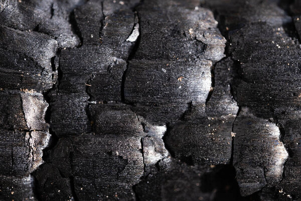 Burning charcoal closeup as a background. Macro texture