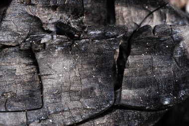 Charcoal burned in fire closeup as a background clipart