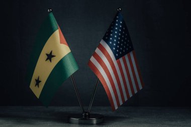 Masa bayrakları Amerika Birleşik Devletleri ve arka planda Ulusal Bayrak Prensesi