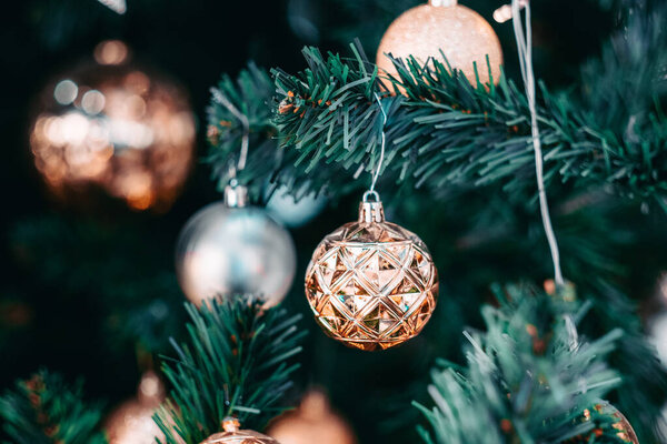 Christmas tree decorations. Christmas or New Year background. Holiday