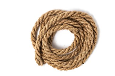 Gemi halatı beyaz arka planda izole edildi. Üst görünüm