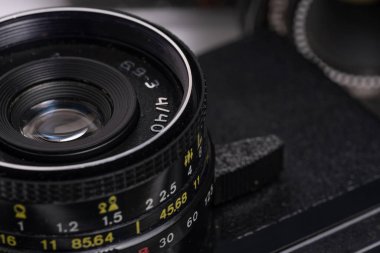 Vintage kamera ve lens yakın plan