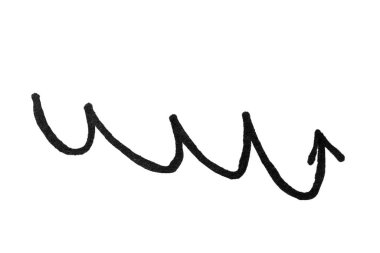 Beyaz arka planda siyah dalgalı ok. El çizimi suluboya çizimi