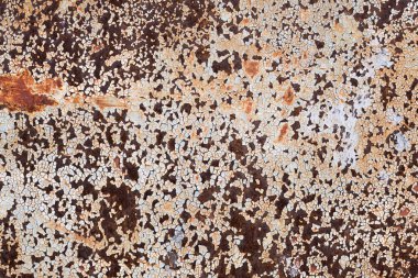 Paslı metalin dokusu. Arka plan, beyaz boyalı paslı metalden yapılmıştır.