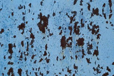 Kırık mavi boyalı paslı metal doku. Tasarım için soyut arkaplan ve doku