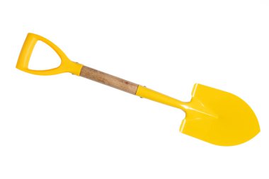 Beyaz arka planda sarı bahçe küreği, izole et