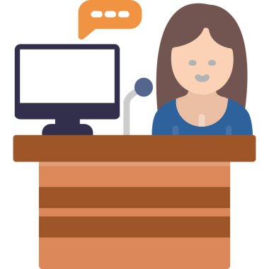 Masaüstünde oturan kadın bilgisayar vektör çizimi tasarımıyla