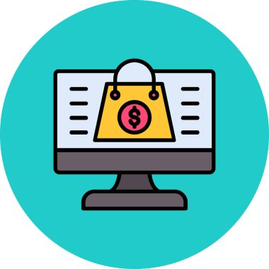 dolar sembollü bilgisayar ekranı ve büyütme cam vektör çizimi